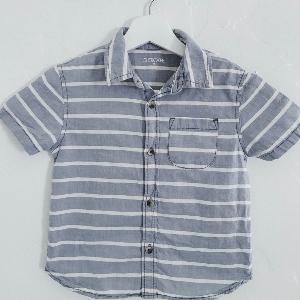 Boys Blue Stripped Button Up. //